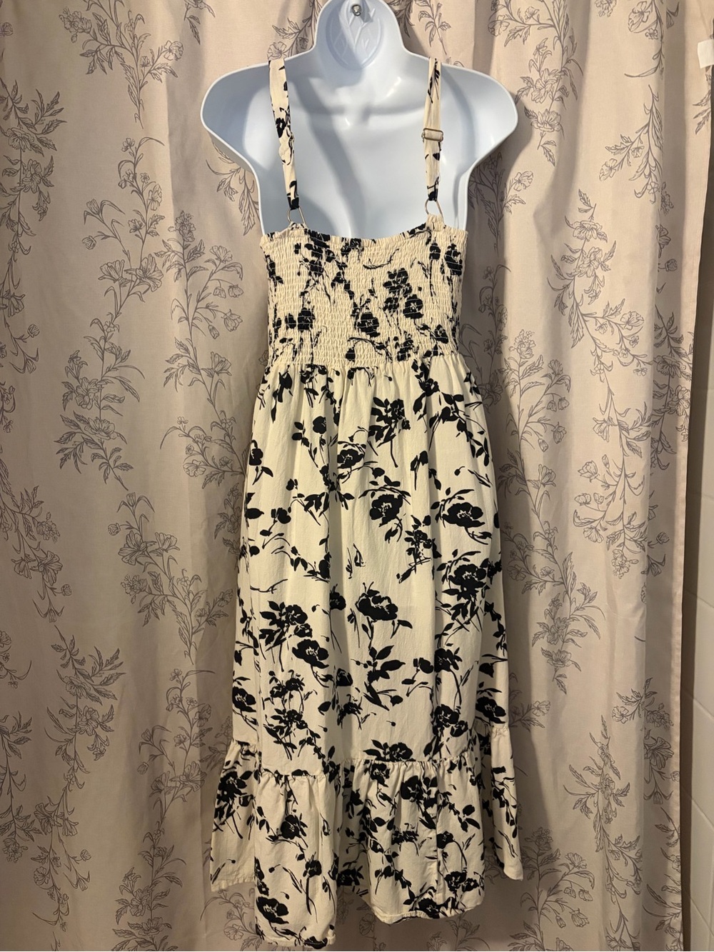 Cream Floral Midi Sundress with Black Print - Picture 3 of 5